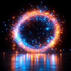 Wall Mural - A vibrant glowing ring of particles floating in darkness