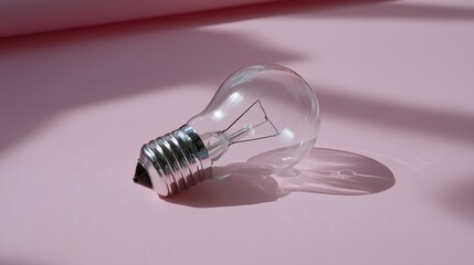 Aufkleber - Close-up view features a lightbulb resting on a soft pastel pink surface. The bulb emits a warm glow, casting gentle shadows that enhance the atmosphere