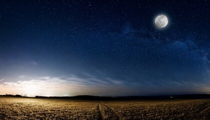 Wall Mural - night sky panorama with stars and moon