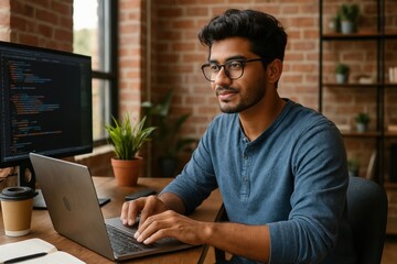 focused developer coding workspace