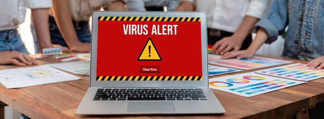 Leinwandbilder - Virus warning alert on computer screen detected brisk cyber threat , hacker, computer virus and malware