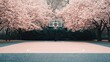 © somneuk - Basketball action amidst cherry blossoms urban park gigapixel image serene environment aerial view nature's beauty