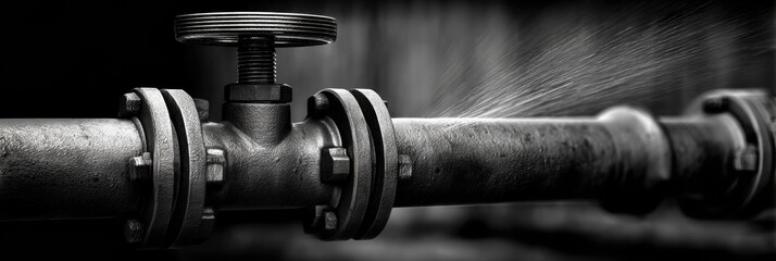 Aufkleber - Dramatic Monochrome Shot of a Valve Under Pressure Emphasizing Power and Industrial Strength