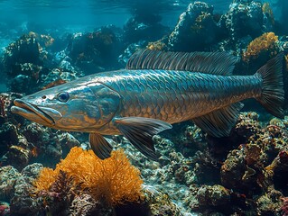 Wall Mural - A majestic tropical fish glides through the vibrant coral reef