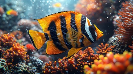 Wall Mural - Vibrant angelfish swimming through a lush coral reef