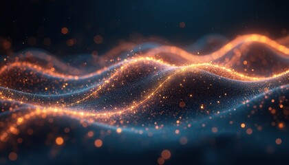 Poster - Abstract digital art with glowing particles. Modern tech design with bright lines of light, wave shape background. Futuristic illustration of digital network cyberspace. Ideal for web tech design