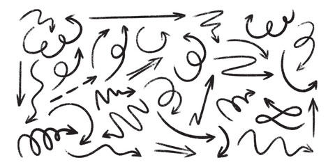 Wall Mural - chalk pencil arrow sketches set - hand drawn doodles, pointers, swirls and curved lines. artistic sc