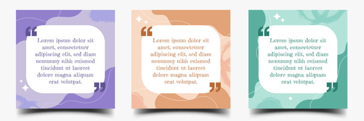 Wall Mural - set of abstract quote, tips, review social media post template with pastel color scheme.