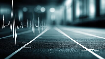 Poster - Heartbeat Line Transforms Into a Running Track, Symbolizing the Connection Between Fitness and Health