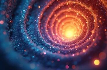 Poster - Abstract art illustration of bright, colourful background with sparkles going in spiral. Dynamic movement, mesmerizing radial effect. Glowing gradient of light, magical vortex in space. Vibrant