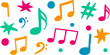 © pani_Nadichka - colorful hand-drawn music notes and symbols isolated on white background, modern vector musical elements for creative design, education, posters and print