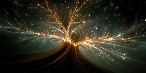 Wall Mural - intricate fractal tree design with glowing branches and vibrant lighting patterns creating a mesmeri