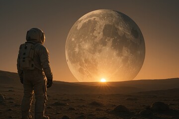 Wall Mural - astronaut moonrise cosmic landscape