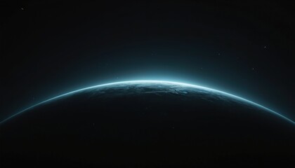 Aufkleber - Illustration of mysterious dark planet with glowing horizon. Cosmic landscape with celestial objects like stars in the dark sky. Concept of alien world with a light. Space illustration concept.