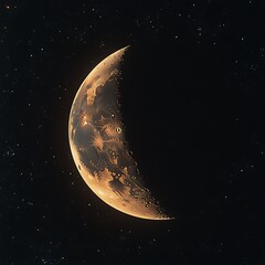 Wall Mural - A Crescent Moon Illuminated Against a Dark Starry Sky