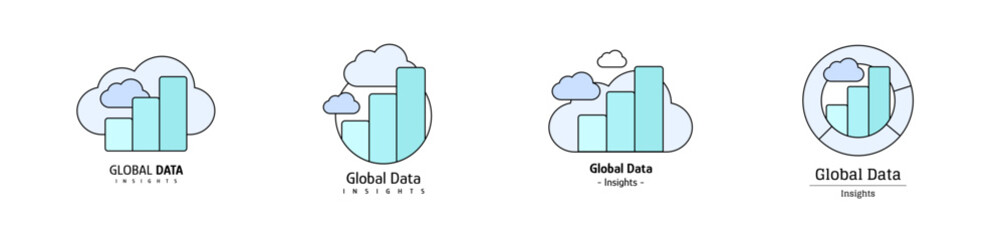 Wall Mural - data analytics logo set, quantum global cloud data visualisation for business intelligence, statisti