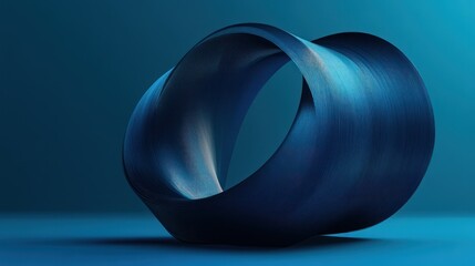 a dark blue abstract three dimensional looped ribbon sculpture