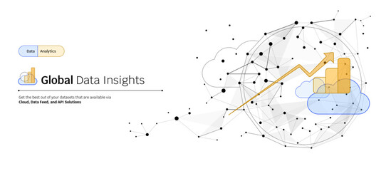 Wall Mural - abstract quantum big global cloud data network connection banner or header, wireframe connected dots