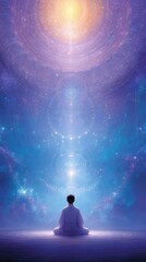Wall Mural - Golden light shines from the heart, framed by mandalas and celestial patterns in peace
