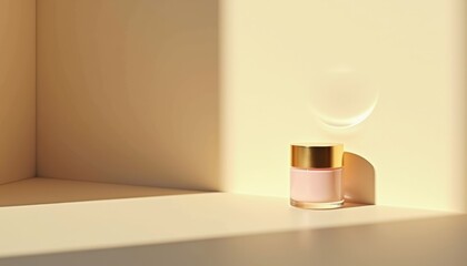 Poster - Elegant cosmetic jar with golden lid in soft sunlight  