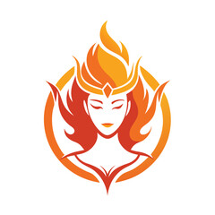 Poster - Creative logo design featuring an abstract woman with fiery hair in shades of orange and red, ideal for branding and illustration needs in dynamic industries