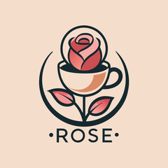 Poster - Creative logo design featuring a rose atop a cup, combining floral and drink elements for artistic branding opportunities in modern aesthetics