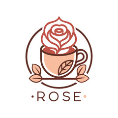 Aufkleber - Creative logo design featuring a rose atop a cup, combining floral and drink elements for artistic branding opportunities in modern aesthetics