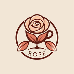 Poster - Creative logo design featuring a rose atop a cup, combining floral and drink elements for artistic branding opportunities in modern aesthetics