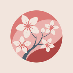 Leinwandbilder - Floral logo design featuring a detailed illustration of a blooming flower surrounded by a soft pink circular background