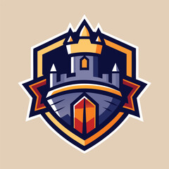 Poster - Colorful castle logo design featuring orange towers and navy accents, suitable for branding and illustration in various creative projects