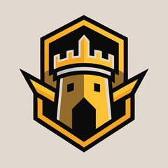 Poster - Colorful castle logo design featuring orange towers and navy accents, suitable for branding and illustration in various creative projects