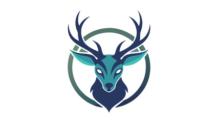 Aufkleber - Creative vector logo design featuring a stylized deer head with intricate antlers in a circular frame, showcasing modern graphic illustration skills for branding