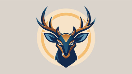 Aufkleber - Creative vector logo design featuring a stylized deer head with intricate antlers in a circular frame, showcasing modern graphic illustration skills for branding