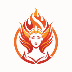 Poster - Creative logo design featuring an abstract woman with fiery hair in shades of orange and red, ideal for branding and illustration needs in dynamic industries