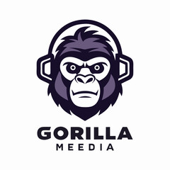 Aufkleber - Creative logo design featuring a stylized gorilla head with headphones, perfect for media and entertainment branding in a modern vector art style