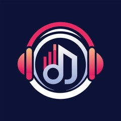 Poster - Creative logo design featuring a music note and headphones, perfect for audio-related brands, streaming services, or music events