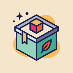Poster - Creative and modern logo design featuring a stylized gift box with a small cube inside, vibrant colors, and an artistic representation of a leaf for eco-friendly appeal