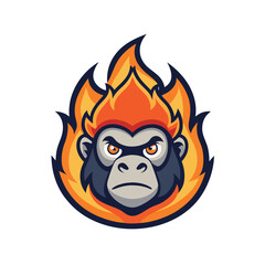 Aufkleber - Fierce gorilla mascot logo with fiery flames in a vibrant and energetic design ideal for sports teams or gaming brands