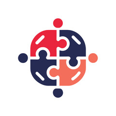 Poster - Logo design featuring interconnected puzzle pieces in vibrant colors symbolizing collaboration and unity among diverse groups of people in a modern style