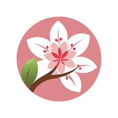Leinwandbilder - Floral logo design featuring a detailed illustration of a blooming flower surrounded by a soft pink circular background