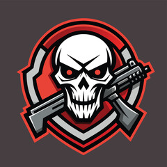 Poster - Skull logo featuring a menacing face and a rifle design for an edgy and bold visual identity suitable for gaming or action-themed brands