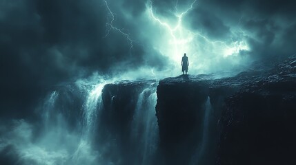 Wall Mural - Silhouette lightning storm nature high resolution hd background