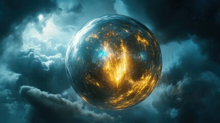 Wall Mural - A luminous sphere surrounded by swirling clouds of a dark atmosphere