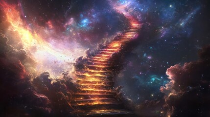 Wall Mural - Ascending stairs of light leading up through a cosmic galaxy