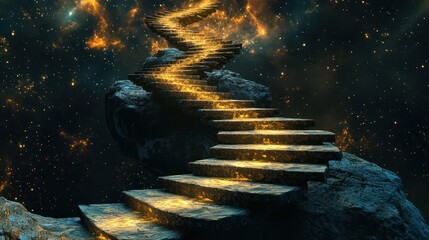 Wall Mural - A winding glowing staircase ascends through space to celestial heights