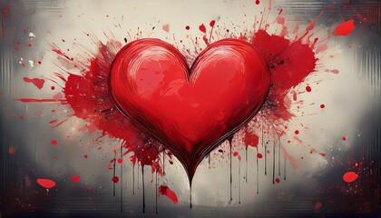 Wall Mural - red heart on textured background with paint splatter