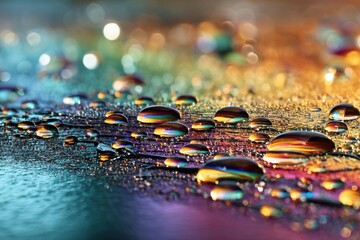Fototapete - Macro Shot of Gasoline Surface Revealing Shimmering Light Spectrum With Colorful Reflections and Vivid Details