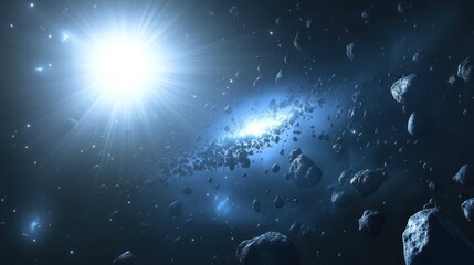 Wall Mural - celestial body shining with light in a dark space environment
