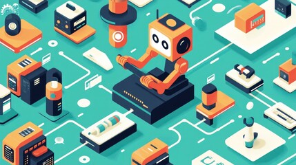 Futuristic robot operating complex tech