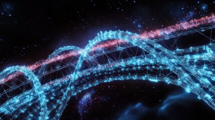 Wall Mural - a luminous futuristic depiction of molecular strands in dark space